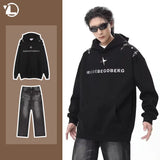mens autumn hoodie set oversized high street hooded pullover hip hop straight leg jeans 2 piece 2023 street couple fashion suit unique jeans style 4668
