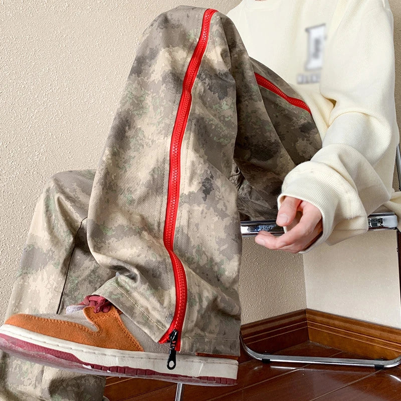 2023 outdoor side zipper camouflage baggy men cargo tracksuit pants overalls hip hop women sport long trousers spodnie dresowe baggy cargo bottoms