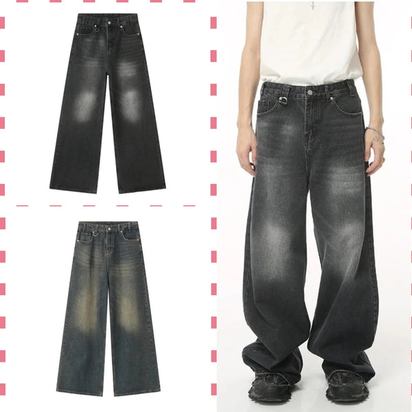streetwear vintage y2k men s jeans black baggy trousers new wide leg denim pants hip hop harajuku distressed straight pants stacked flare jeans