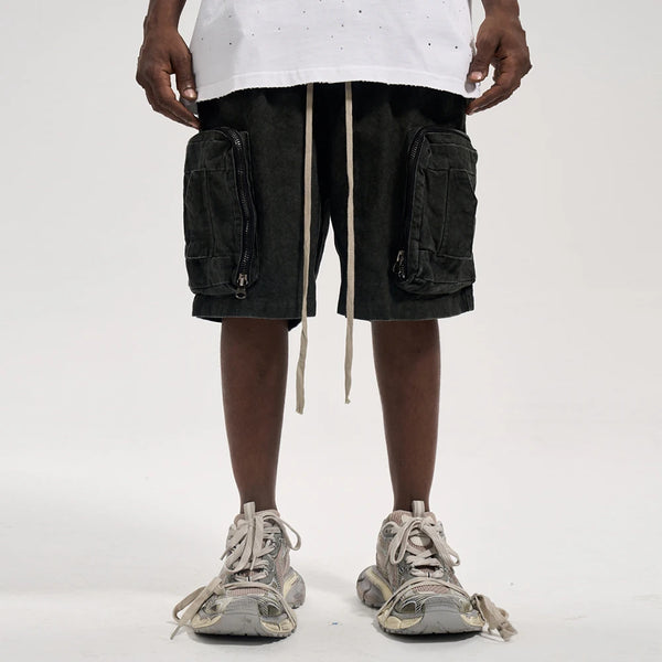 Streetwear Distressed Clothes Hip Hop Tie Dyed Washed Denim Shorts Y2k Oversized Vintage Outdoor Canvas Black Cargo Jeans Shorts