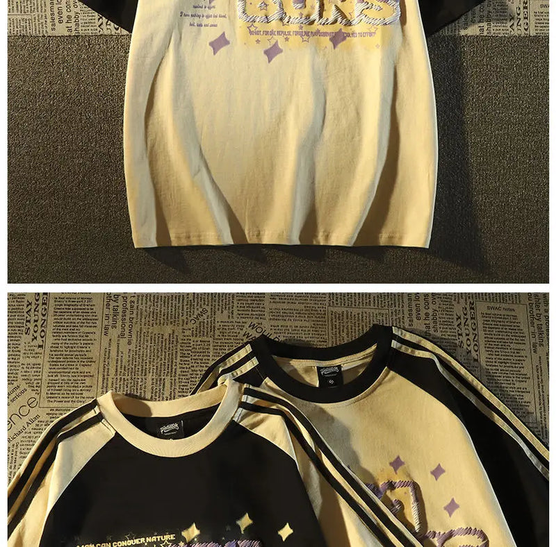 Y2k Oversized shirt – American Summer Trend Personalized Letter Print Raglan Short