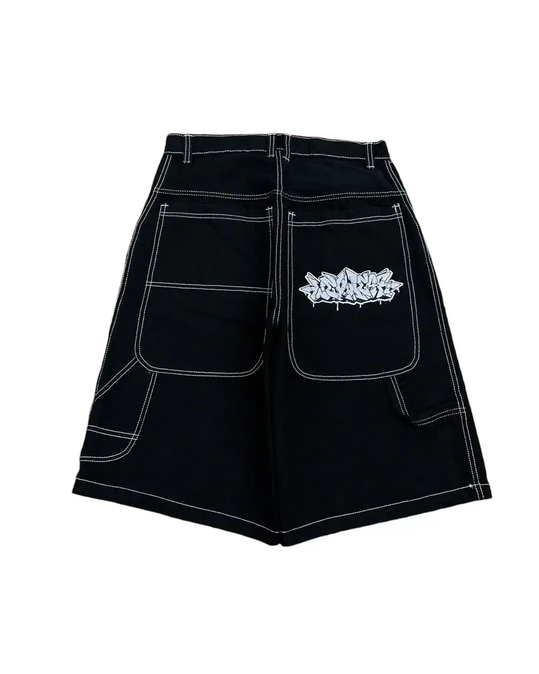 Hip Hop Wexwear Letter Embroidery Graphic Shorts Harajuku Streetwear Y2k Black Jeans Denim Baggy Gym Skate Shorts Men Clothing