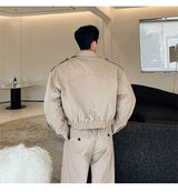 men 2 pieces sets quilted short cargo jacket pant autumn winter korean streetwear casual thicken bomber coat trousers suits unique cargo style 2764