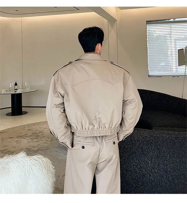 men 2 pieces sets quilted short cargo jacket pant autumn winter korean streetwear casual thicken bomber coat trousers suits unique cargo style 2764
