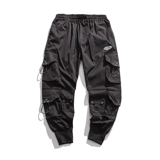 hip hop loose fit elastic waist cargo pants fashion side pocket ankle pants mens new casual drewstring sportwear pants joggers sporty tapered joggers