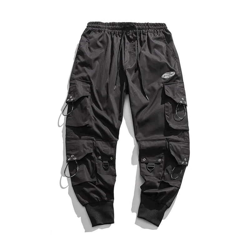 hip hop loose fit elastic waist cargo pants fashion side pocket ankle pants mens new casual drewstring sportwear pants joggers sporty tapered joggers