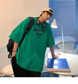 Korean style new Hong Kong style trendy letter printed short-sleeved trend loose and versatile casual couple half-sleeved top