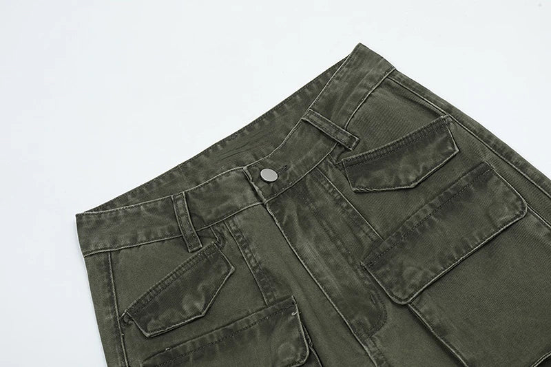 mens loose streetwear cargo straight pants high street casual bottom zipper multi pocket trousers hip hop safari style joggers unique joggers style 3319