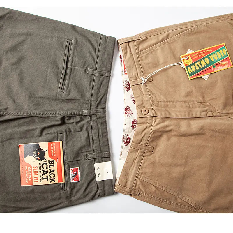 autumn winter heavyweight pure cotton thick american retro workwear khaki pants business casual mens basic solid color pants menswear bottoms