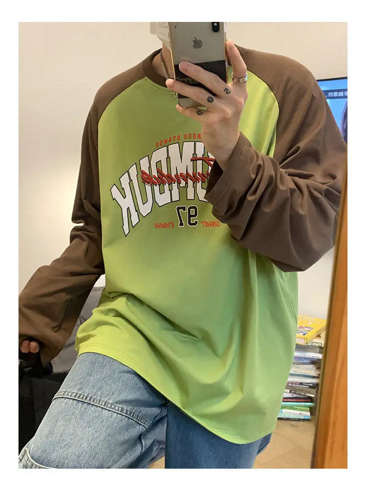 Sadcore Graphic tee – Long Sleeved T Shirt Men Spring New Style Avocado Green Ragl