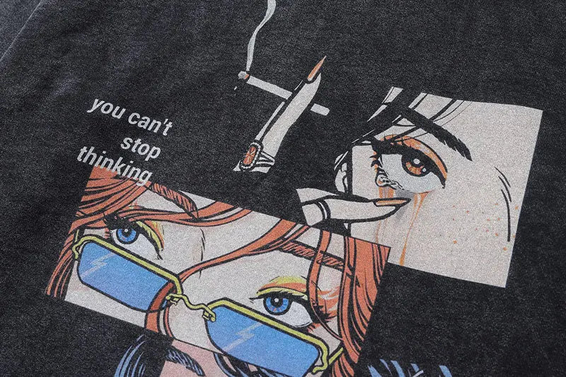 Vintage Hoodie Streetwear Y2K Hip Hop Japanese Anime Girl Print Oversi