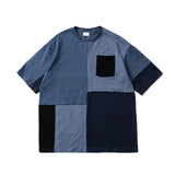 Glitchcore Aesthetic piece – 2024 Retro Color Block Patchworkt Shirt Hip Hop Streetwear T