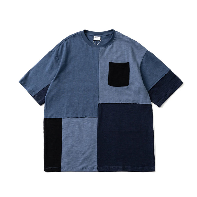 Glitchcore Aesthetic piece – 2024 Retro Color Block Patchworkt Shirt Hip Hop Streetwear T