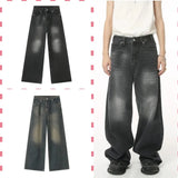 streetwear vintage y2k men s jeans black baggy trousers new wide leg denim pants hip hop harajuku distressed straight pants unique jeans style 761