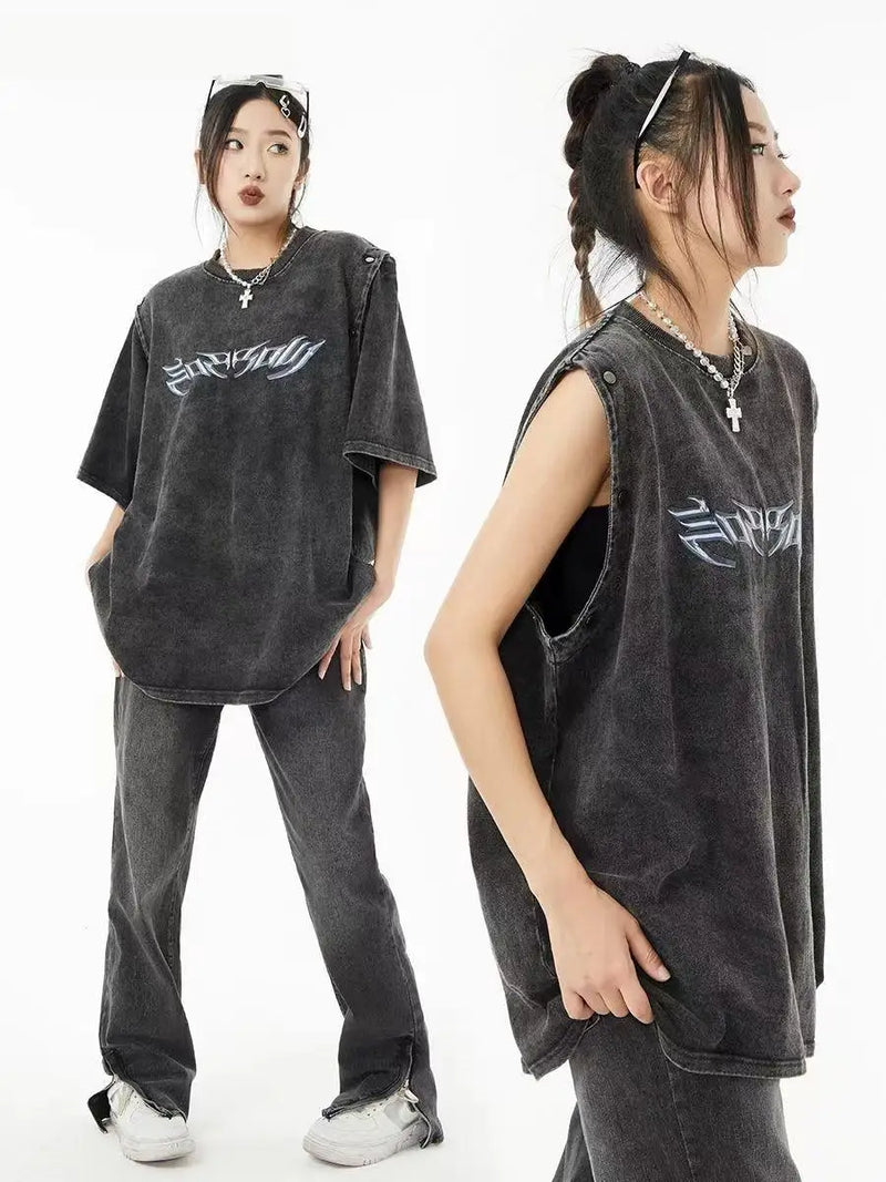 Skatercore Aesthetic piece – Summer Removable Sleeve Dressed Short Sleeve Knitted Wash Dr