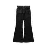 y2k streetwear trendy oversized micro flare jeans black ro hip hop washed tassel distressed denim jean raw edge mens wide pants unique jeans style 752