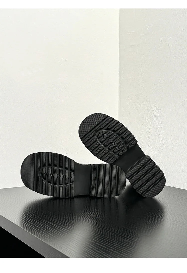 Men High Quality Genuine Leather Streetwear Fashion Casual Hip Hop Derby Shoes Cow Leather Rubber Foam Sole High Heels Shoes