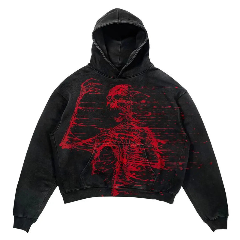 Y2K Skull Print Hoodie Streetwear Harajuku Oversized Skull Vintage Cou