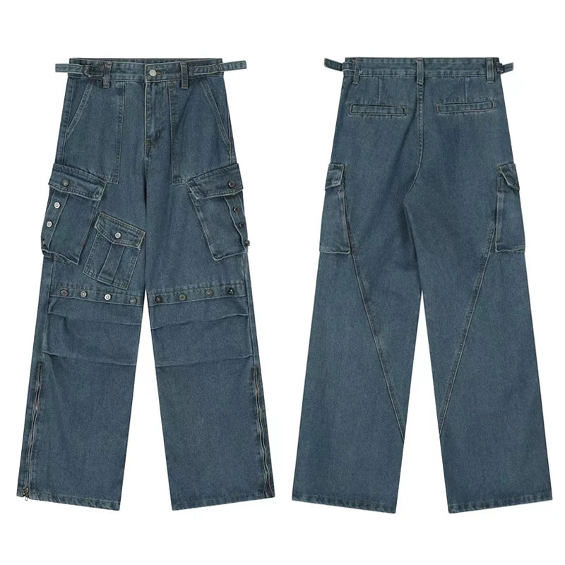 punk rivet denim jeans pants mens 2023 harajuku streetwear bottom zipper cotton casual oversize joggers straight pants trousers unique joggers style 4459