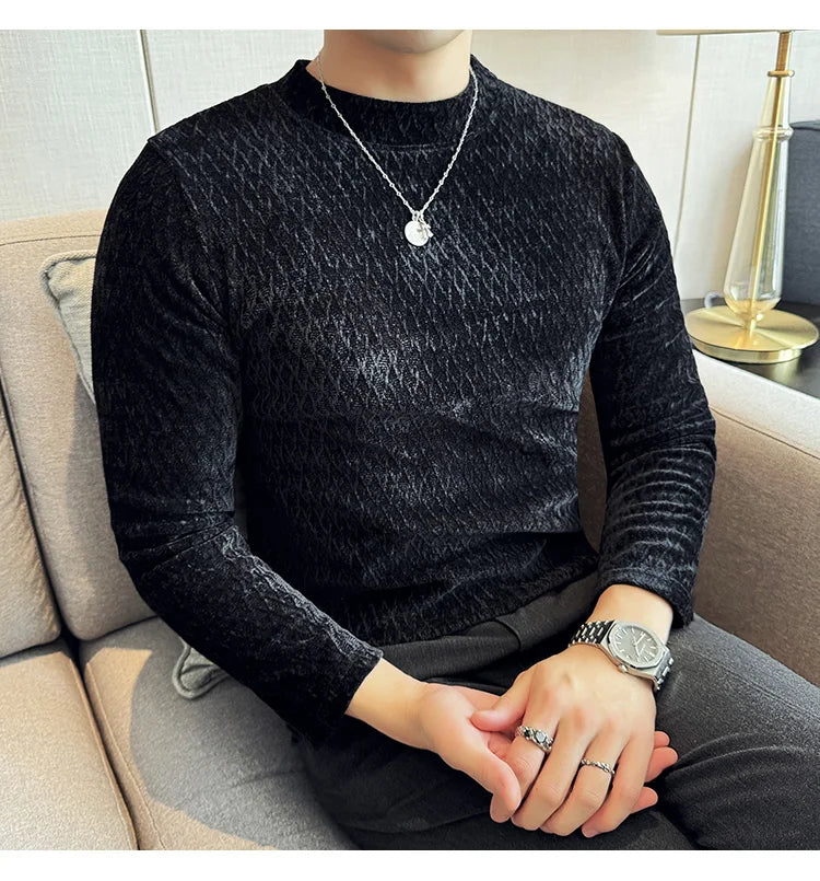 Skatercore Graphic tee – Autumn Winter Semi Turtleneck Stretch Slim Fit Long Sleeve T