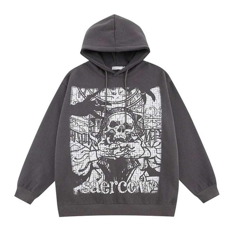 trapwear chrome print featuring 2023 retro streetwear harajuku hoodie sweatshirt skull graphic cotton hoodies mens hip hop punk thick hooded pullover unisex