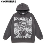 trapwear chrome print featuring 2023 retro streetwear harajuku hoodie sweatshirt skull graphic cotton hoodies mens hip hop punk thick hooded pullover unisex
