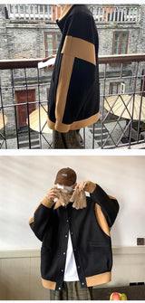 Winter Contrasting Color Splicing Jacket Mens Loose And Versatile Thic