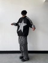 retro baseball bomber, cold season style, for men, fall streetwear outfit, oversized style, layered fashion, modern aesthetic