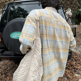 American retro loose casual brushed plaid shirt men's organ pocket vintage vintage lazy style long-sleeved shirt jacket shirts