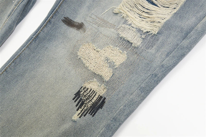 mens fashion ripped jeans blue straight baggy jeans trousers luxury loose casual distressed denim pants male 1 unique jeans style 4612