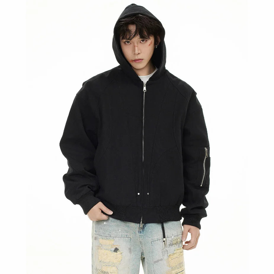 zip-up streetwear jacket, fall/winter fashion, men's streetwear fashion, trendy oversized fit, urban techwear design, modern 