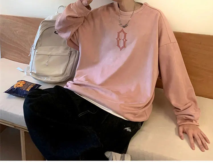 Super Hot Korean Suede Personalized Street Sweatshirt Men's American Loose Y2K Spring and Autumn Pullover Jacket Retro Ins Top