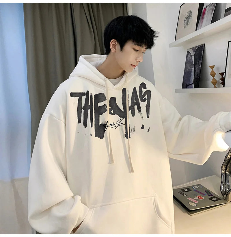 High Street Letter Print Oversized Hoodie Mens New Hip Hop Fashion