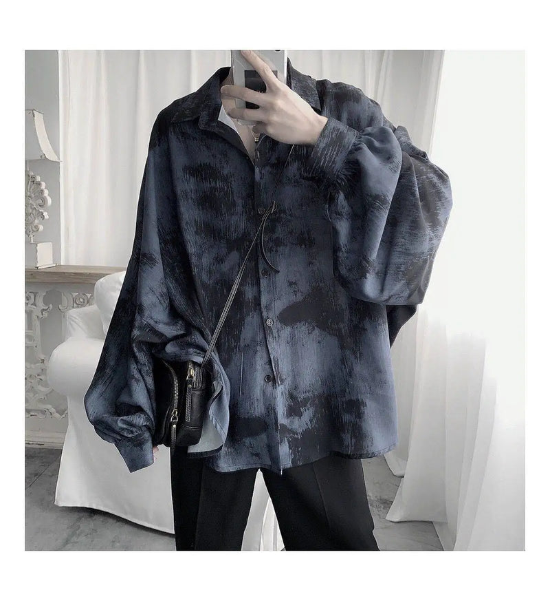 Tie dye loose shirt men long sleeved early autumn Korean version student ins men shirt dark abstinence inch shirt men shirts y2k
