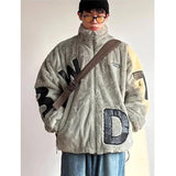 Street Lamb Wool Jacket Mens 2024 Winter Stand Collar Letter Patchwork College Parkas Fleece Warm New Thickening Couple Coats