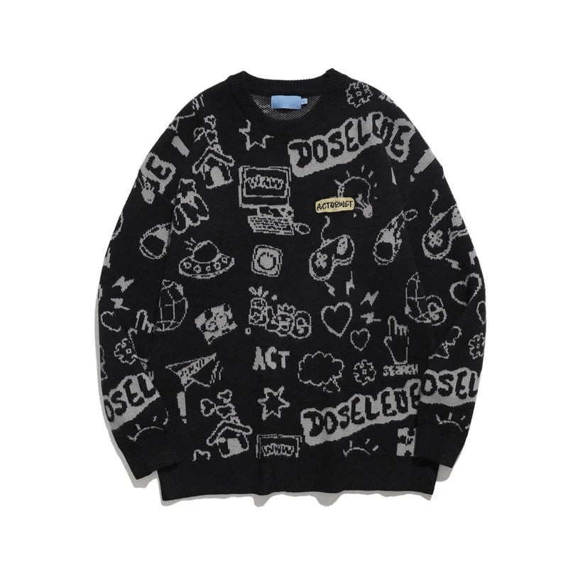 rainbowtouches harajuku graffiti plush knitted sweater mens oversized jumper pullover thick sweater grandpa ugly sweater - graphic printed hoodie for men and women, gothic aesthetic hoodie for winter, oversized streetwear hoodie
