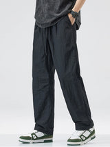 2024 new linen straight baggy pants for men summer breathable wide leg trousers y2k streetwear drawstring gym pantalones hombre unique default style 3284