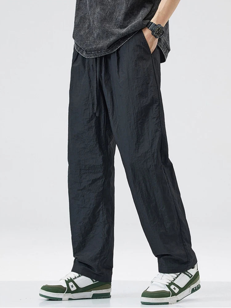 2024 new linen straight baggy pants for men summer breathable wide leg trousers y2k streetwear drawstring gym pantalones hombre unique default style 3284