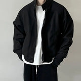 Autumn and Winter Korean Grey Stand Up Collar Jacket for Men's Trendy Ins Loose and Versatile Design Y2K Zipper Short Coat
