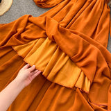 Chic Elegant Square Collar Maxi Dress Women Solid Chiffon Puff Sleeve Dresses 2023 Korean Fashion Vintage Ruffle Vestidos