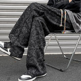 korean style waffle tie dye casual pants high street vibe pants men trendy brand colorful drawstring side slit straight trousers urban fashion pants
