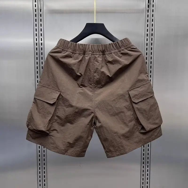 men shorts summer outdoor glossy cool feeling quick dry wide leg pants functional wind large pockets trendy men workwear shorts summer street shorts