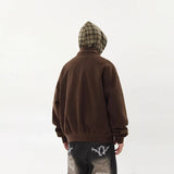 American Hoodie Mens Detachable Hat Grid Pattern Color Block Loose Fak