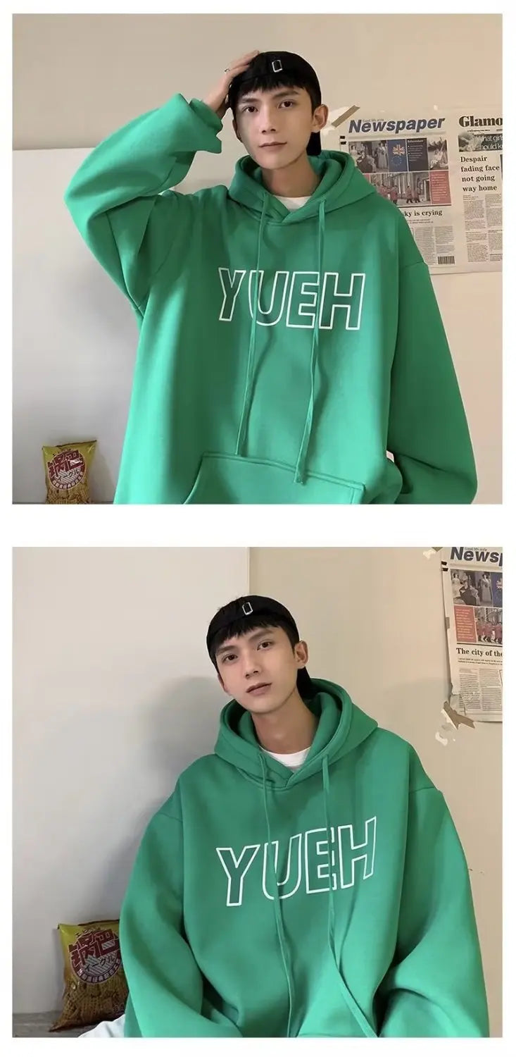 Green Letter Print Hooded Sweatshirt For Men In Autumn Hong Kong Fashi