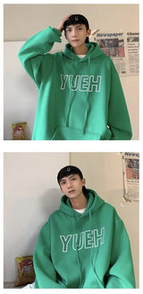 Green Letter Print Hooded Sweatshirt For Men In Autumn Hong Kong Fashi