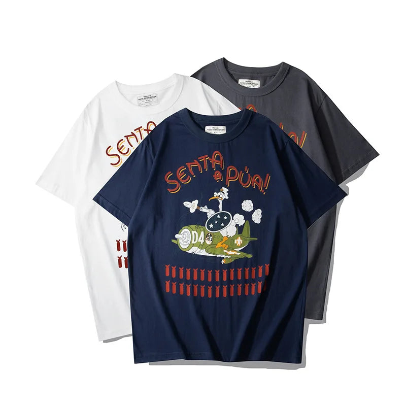 Anime Oversized shirt – Summer Mens T Shirt 200G Retro Cartoon Printed Fighter Milit