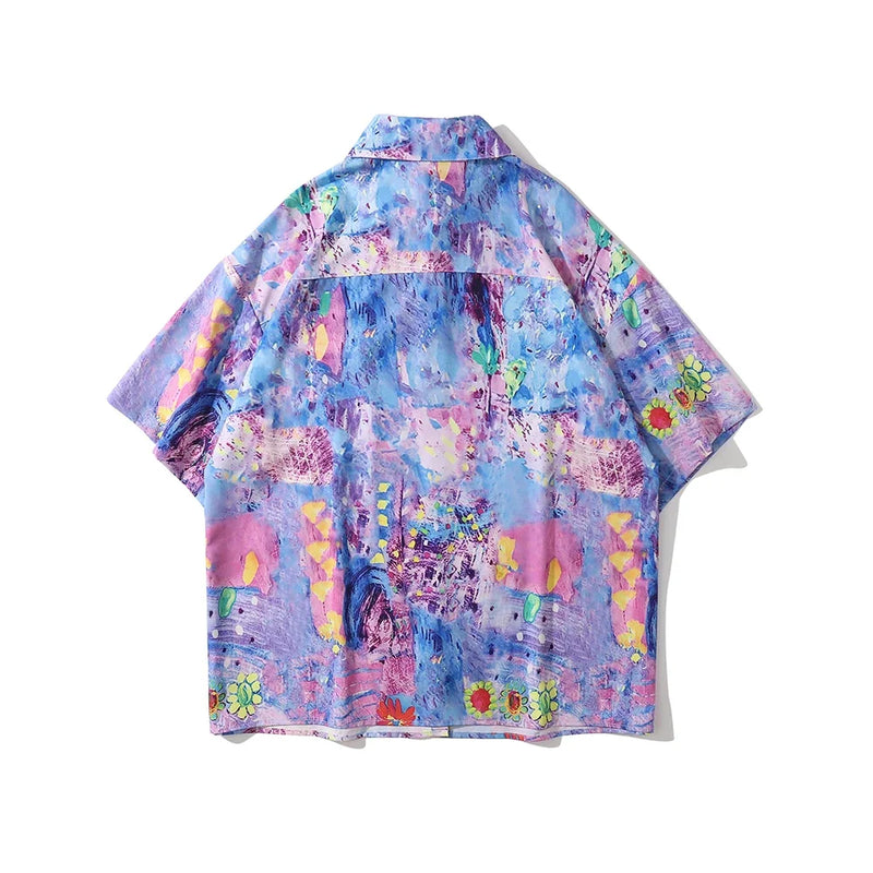Dark Icon Colorful Printed Men's Shirts Short Sleeved Chest Pocket Hawaiian Shirts With Turn-down Collar Shirt For Holidays