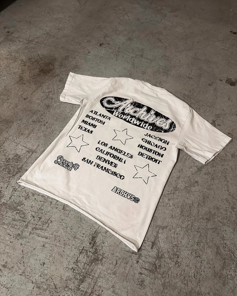 oversized harajuku flame shirt with broken text glitch design