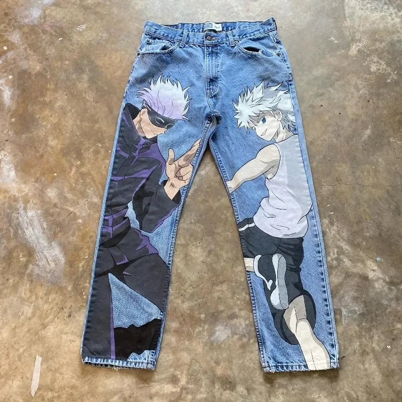 y2k baggy jeans harajuku print pattern streetwear fashion hip hop men women high waisted casual wide leg jeans anime clothes unique jeans style 4348