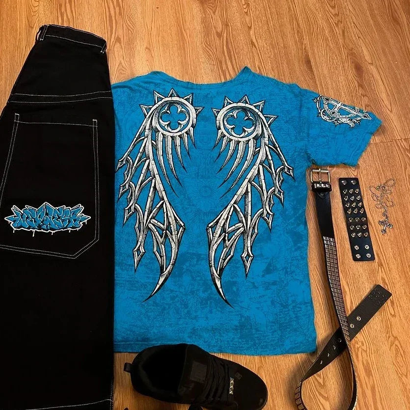 harajuku tapout and wexwear suit graphic embroidered jeans black skateboard pants y2k jeans tracksuit t shirt for men streetwear 1 vintage washed jeans